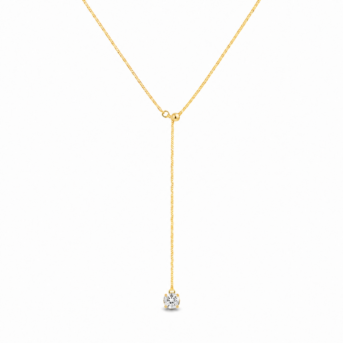 Beyaz fonda Larevia Y formlu beyaz tek zirkon taşlı rodyum gold kaplamalı 925 ayar gümüş kolye
