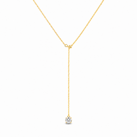 Beyaz fonda Larevia Y formlu beyaz tek zirkon taşlı rodyum gold kaplamalı 925 ayar gümüş kolye
