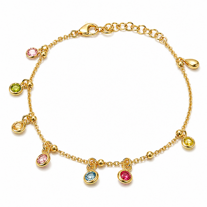 Rovelle çok renkli Swarovski taşlı gold bileklik stüdyo çekimi
