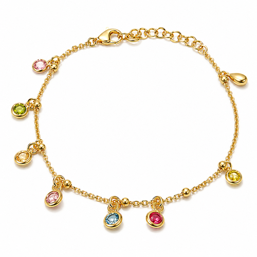 Rovelle çok renkli Swarovski taşlı gold bileklik stüdyo çekimi
