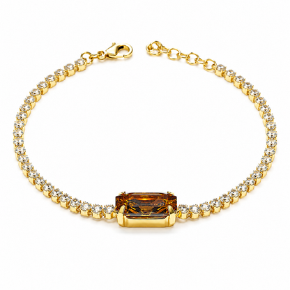 Alviera kahverengi Swarovski taşlı gold bileklik stüdyo çekimi