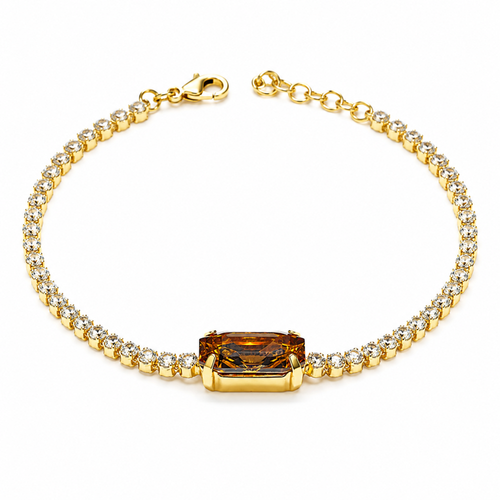 Alviera kahverengi Swarovski taşlı gold bileklik stüdyo çekimi