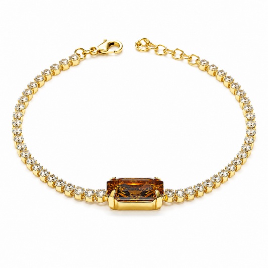 Alviera kahverengi Swarovski taşlı gold bileklik stüdyo çekimi