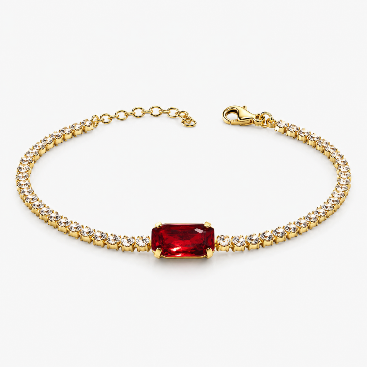 Celesse kırmızı Swarovski taşlı gold bileklik stüdyo çekimi
