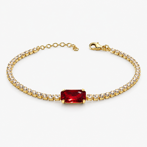 Celesse kırmızı Swarovski taşlı gold bileklik stüdyo çekimi
