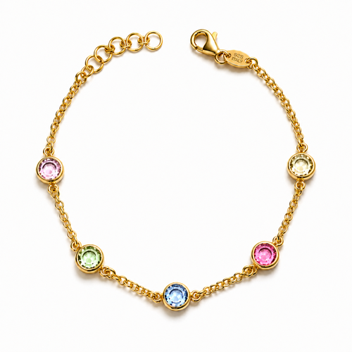 Avressa pastel renkli Swarovski taşlı gold bileklik stüdyo çekimi

