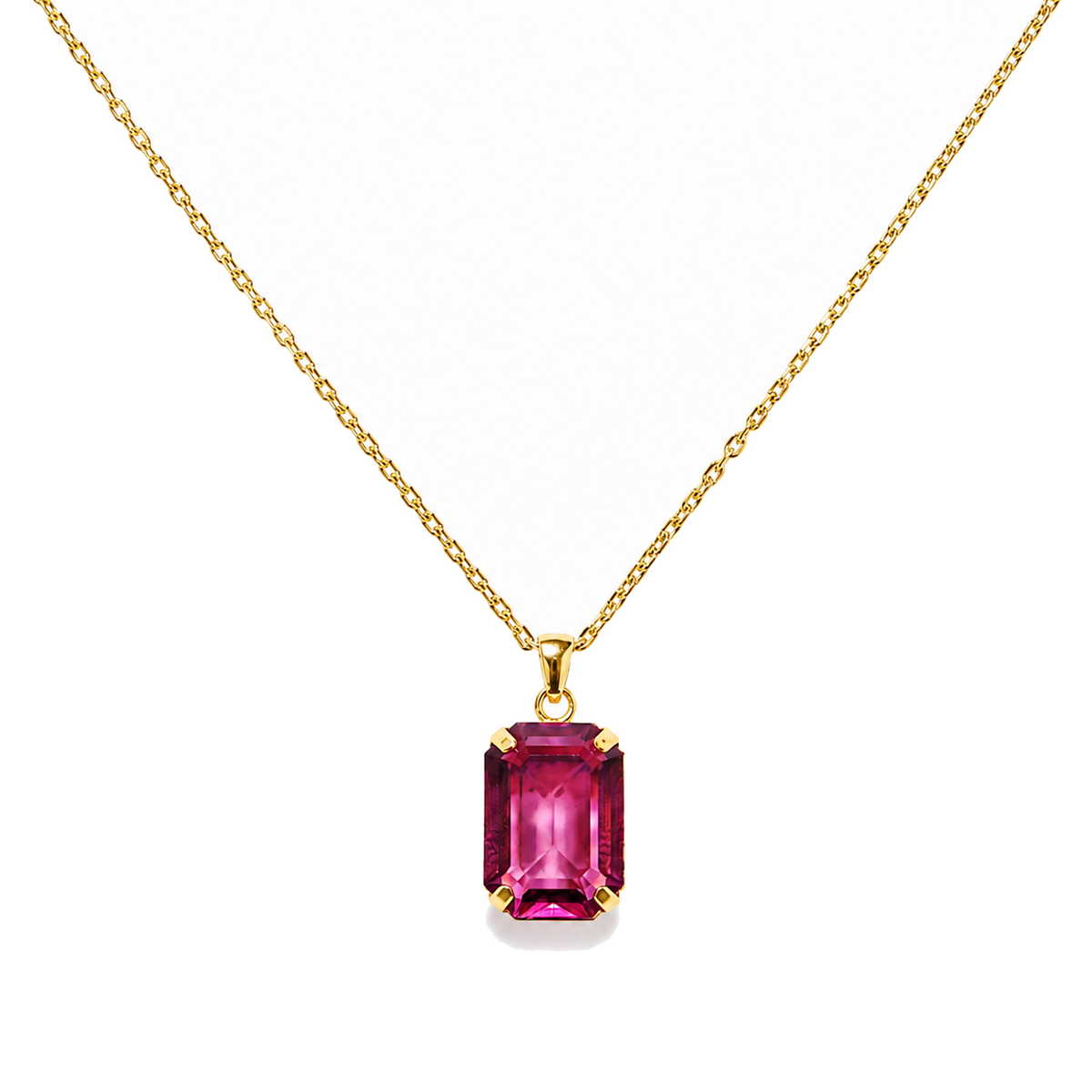 Valenne dikdörtgen baget Swarovski taşlı gold kolyenin önden görünümü
