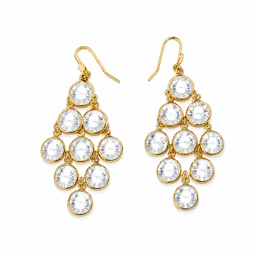 Coralie şeffaf Swarovski taşlı gold avize küpe stüdyo çekimi
