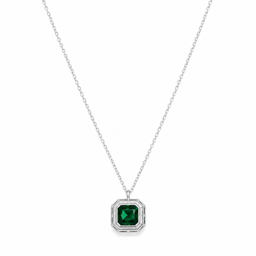 EYSSEA Elvira Silver 925 ayar gümüş yeşil zirkon taşlı geometrik kolye stüdyo ürün görseli