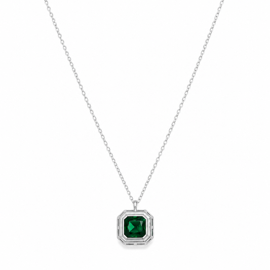 EYSSEA Elvira Silver 925 ayar gümüş yeşil zirkon taşlı geometrik kolye stüdyo ürün görseli