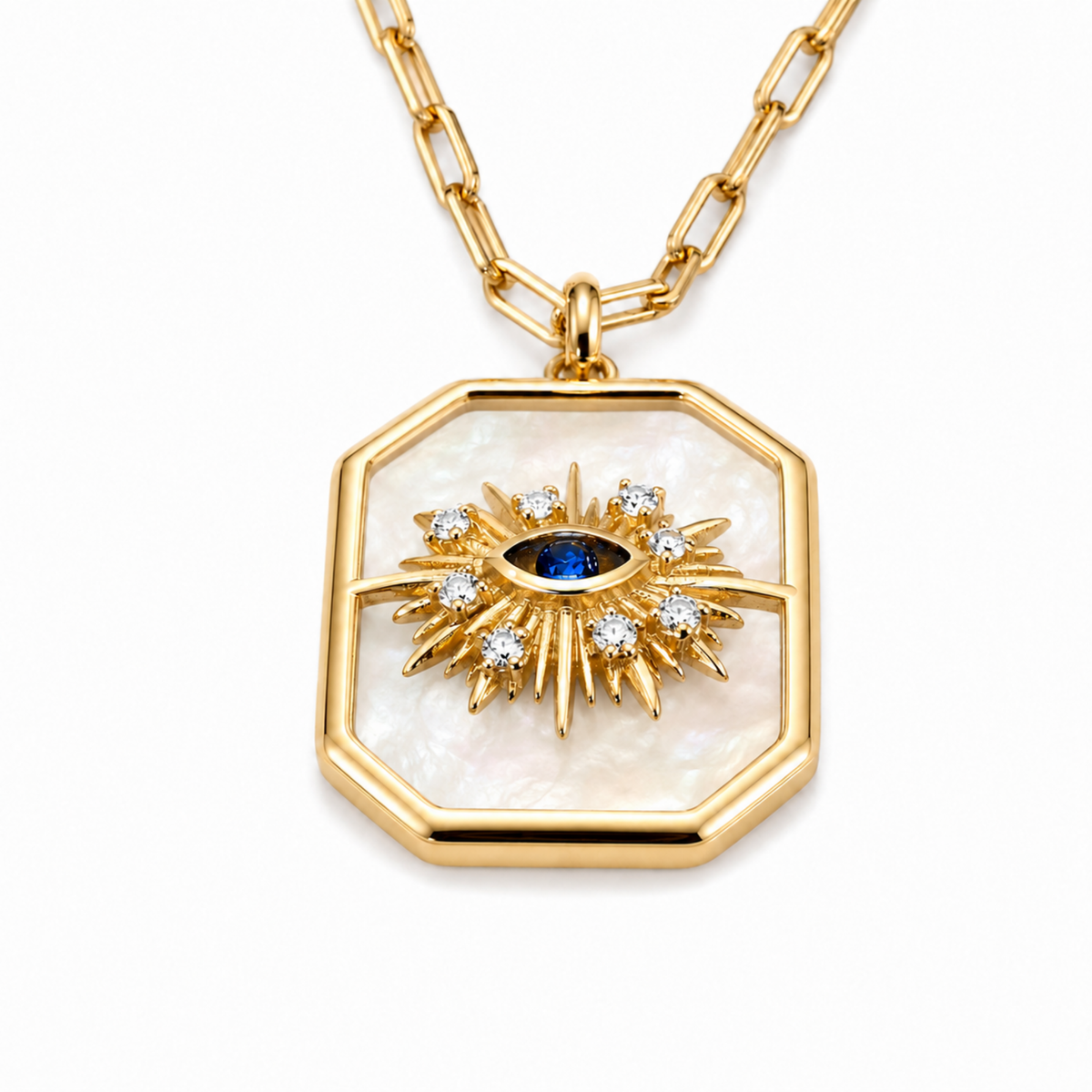 EYSSEA Eloira 925 ayar gümüş rodyum gold kaplama zirkon kristal taşlı göz motifli kolye stüdyo ürün görseli