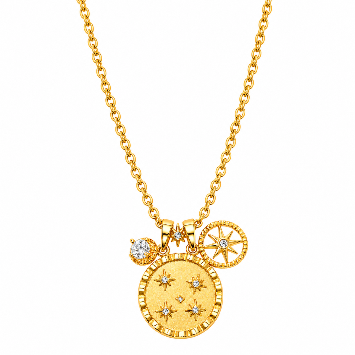 EYSSEA Stellara 925 ayar gümüş rodyum gold kaplama zirkon taşlı yıldız detaylı charm kolye stüdyo ürün görseli