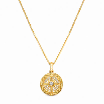 EYSSEA Astrea 925 ayar gümüş rodyum gold kaplama zirkon taşlı pusula kolye stüdyo ürün görseli