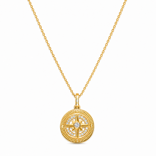 EYSSEA Astrea 925 ayar gümüş rodyum gold kaplama zirkon taşlı pusula kolye stüdyo ürün görseli