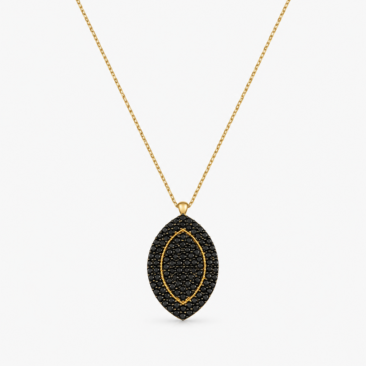 EYSSEA Onxia Gold gümüş siyah zirkon taşlı kadın kolye beyaz stüdyo ürün görseli