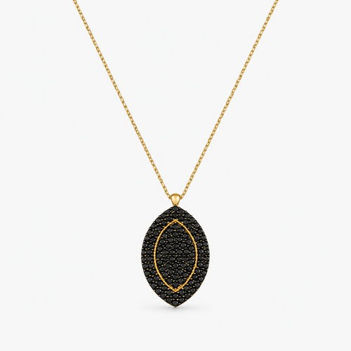 EYSSEA Onxia Gold gümüş siyah zirkon taşlı kadın kolye beyaz stüdyo ürün görseli