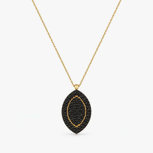 EYSSEA Onxia Gold gümüş siyah zirkon taşlı kadın kolye beyaz stüdyo ürün görseli